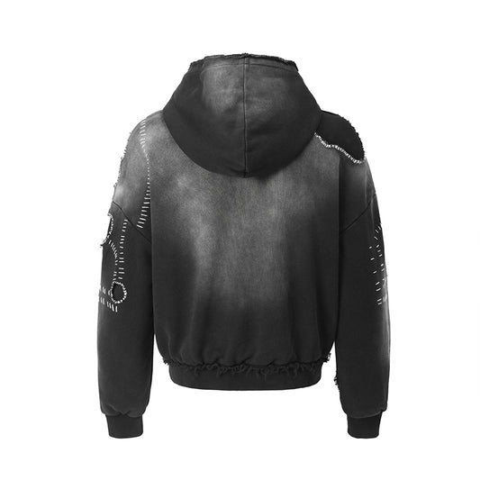 Distressed Washed Embroidery Hoodie ($59)