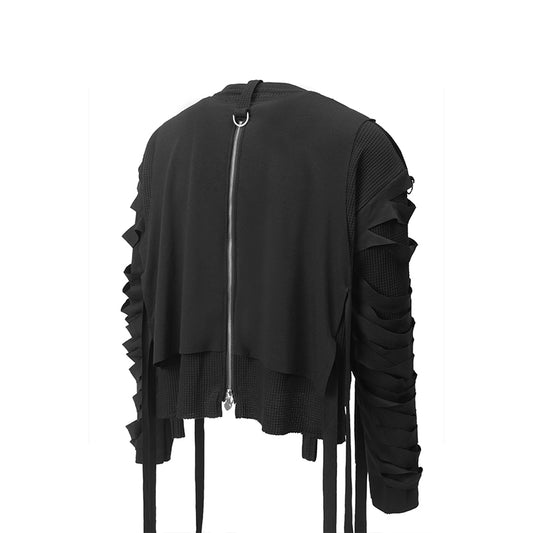 Distressed Double Layer Black Sweatshirt ($49)