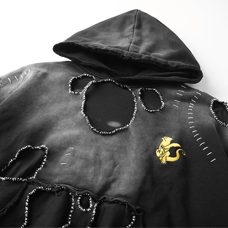 Distressed Washed Embroidery Hoodie ($59)