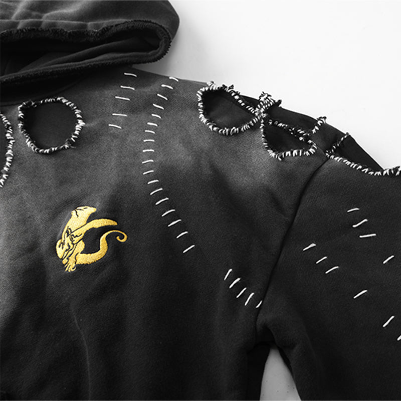 Distressed Washed Embroidery Hoodie ($59)