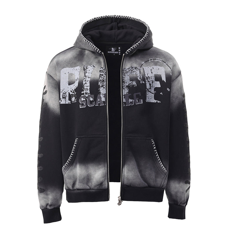 Hand-Stitched Graphic Zipper Washed Hoodie ($59)