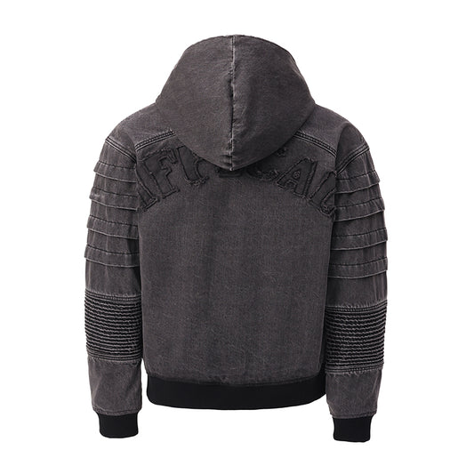 Biker Sleeves Denim Hooded Jacket ($59)