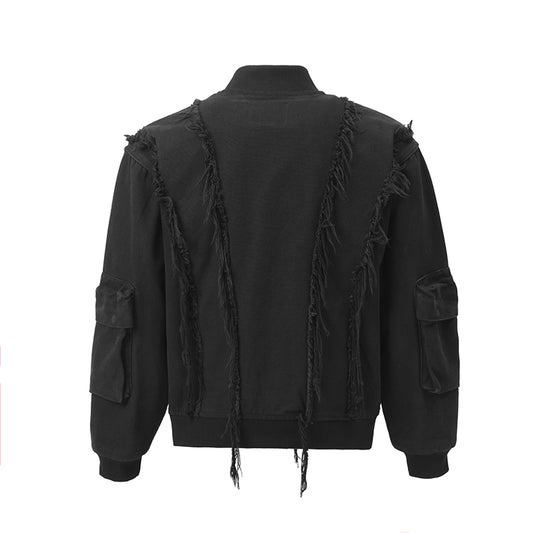 Distressed Black Denim Bomber Jacket ($59)