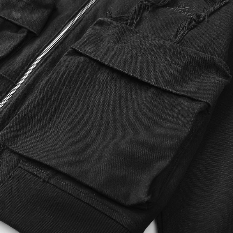 Distressed Black Denim Bomber Jacket ($59)