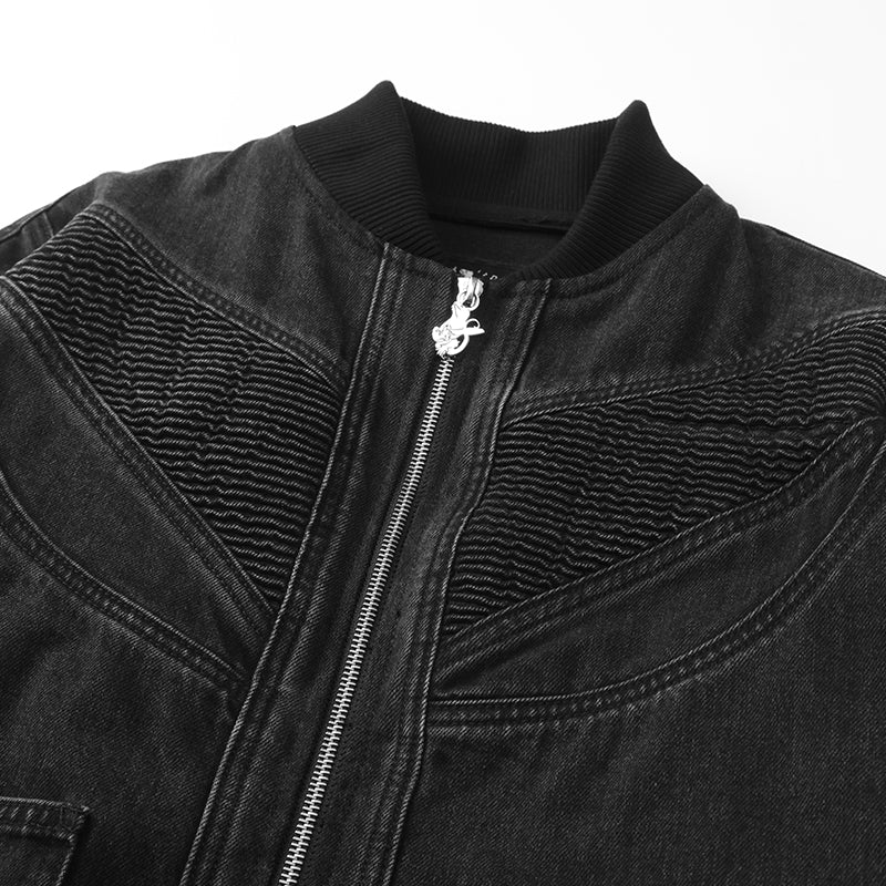 Biker Black Denim Bomber Jacket ($72)