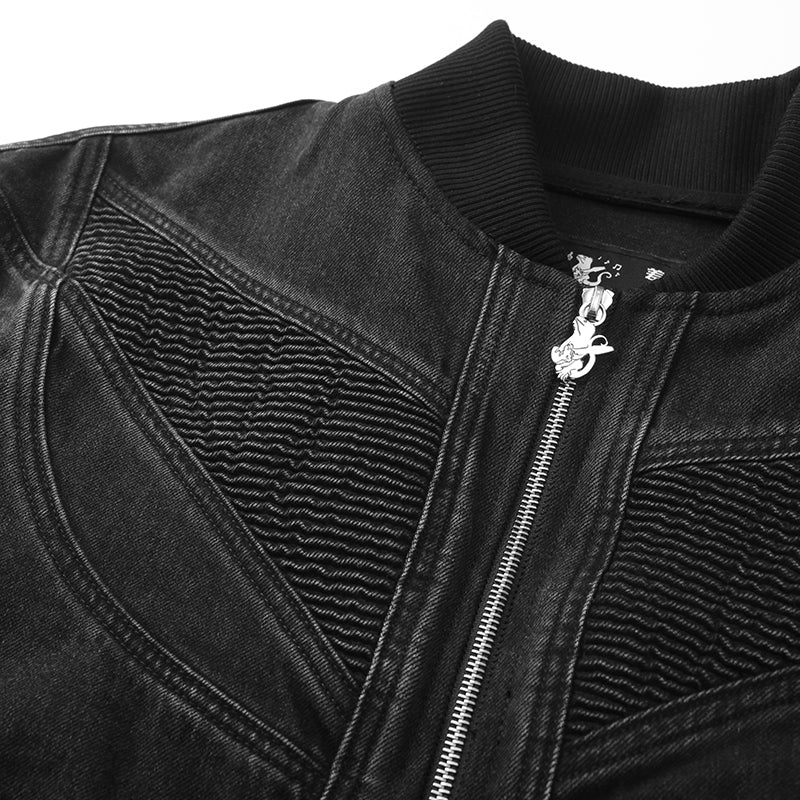 Biker Black Denim Bomber Jacket ($72)