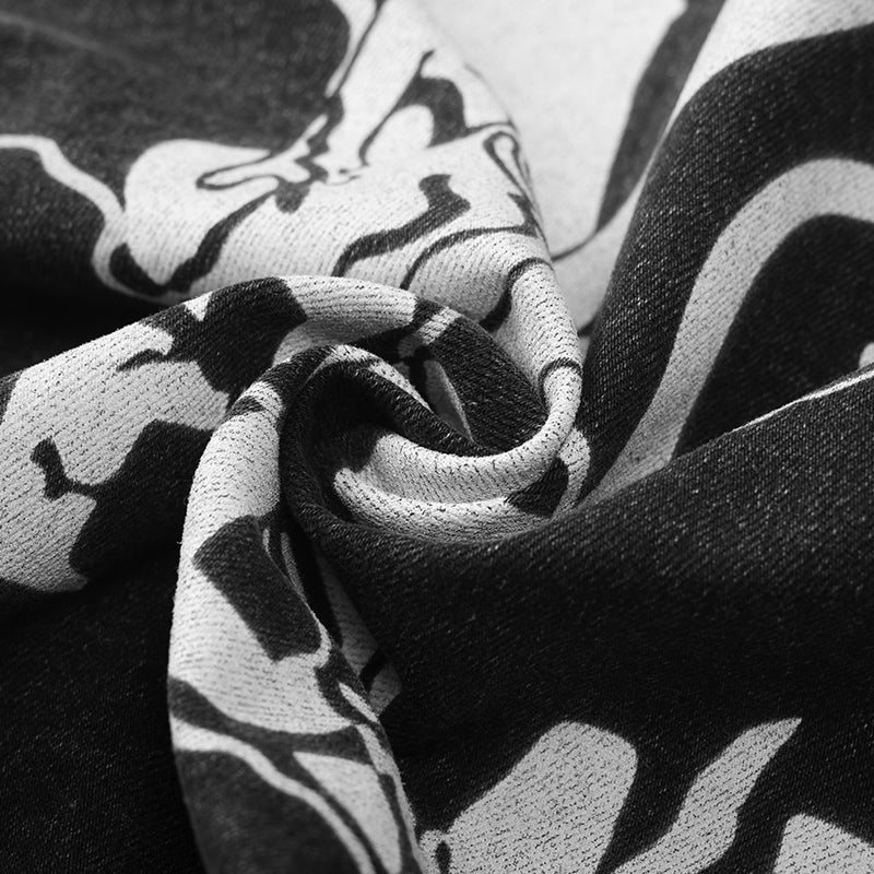 Streetwear Black Graphic Denim Bomber Jacket with Pockets ($59)