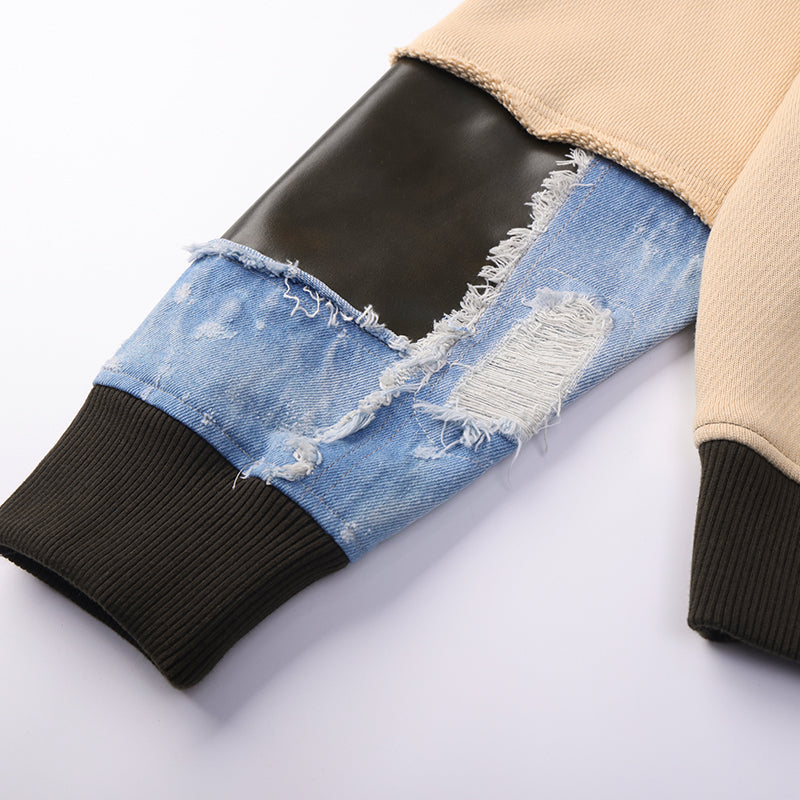 Patchwork Leather Men's Hooded Pullover Hoodies ($59)