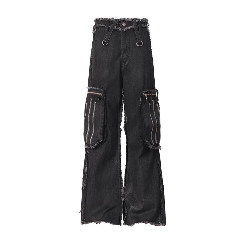 Wax Coated Printing Zipper Jeans （$79)