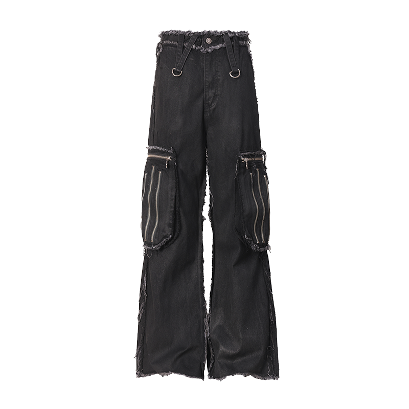 Wax Coated Printing Zipper Jeans （$79)