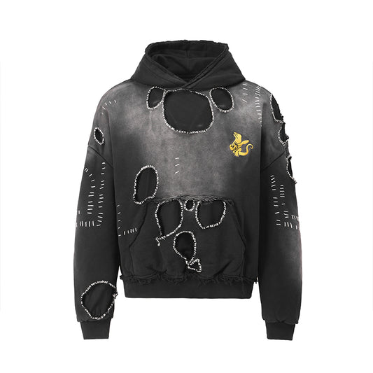 Distressed Washed Embroidery Hoodie ($59)