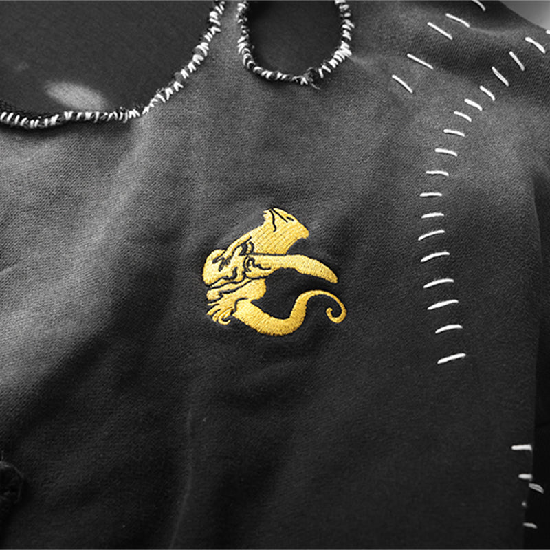Distressed Washed Embroidery Hoodie ($59)