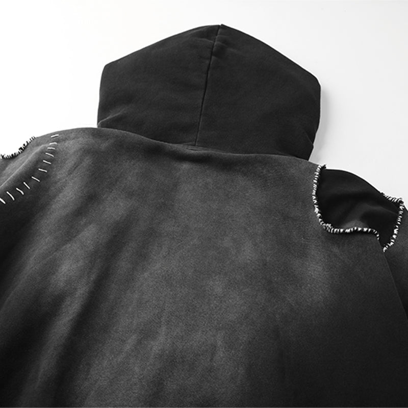 Distressed Washed Embroidery Hoodie ($59)