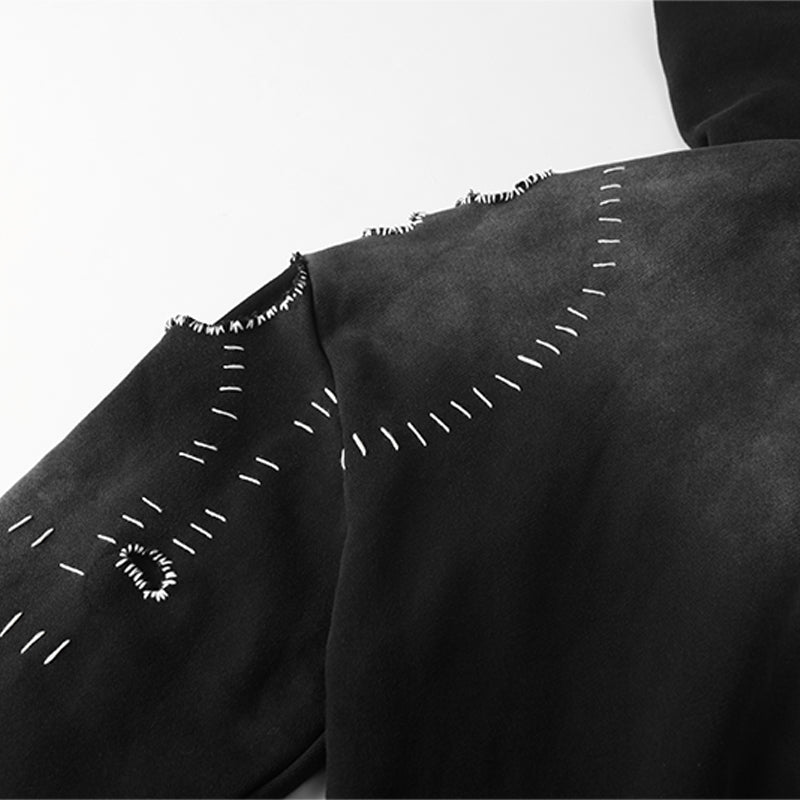 Distressed Washed Embroidery Hoodie ($59)