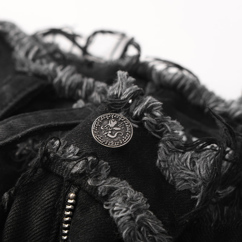 Wax Coated Printing Zipper Jeans （$79)