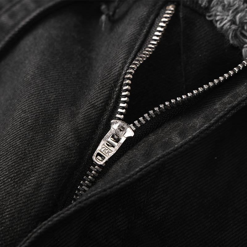 Wax Coated Printing Zipper Jeans （$79)