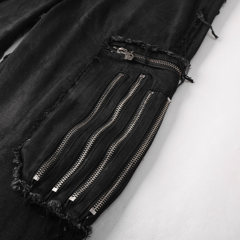 Wax Coated Printing Zipper Jeans （$79)