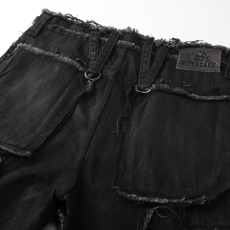 Wax Coated Printing Zipper Jeans （$79)