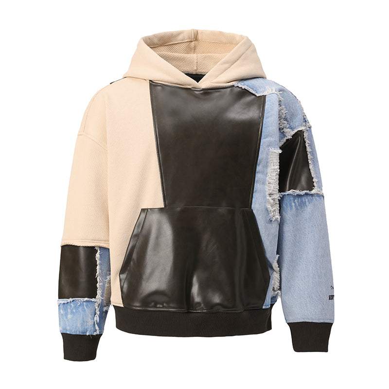 Patchwork Leather Men's Hooded Pullover Hoodies ($59)