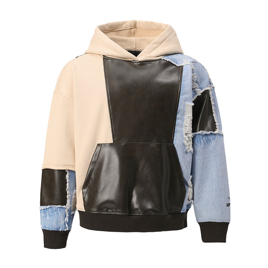Patchwork Leather Men's Hooded Pullover Hoodies ($59)