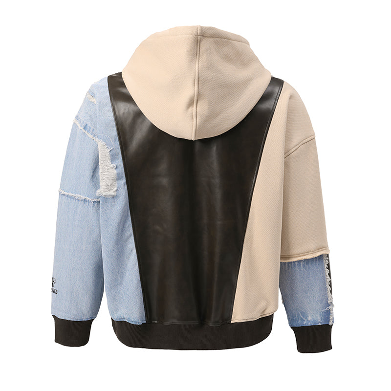 Patchwork Leather Men's Hooded Pullover Hoodies ($59)