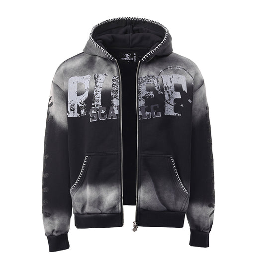 Hand-Stitched Graphic Zipper Washed Hoodie ($59)
