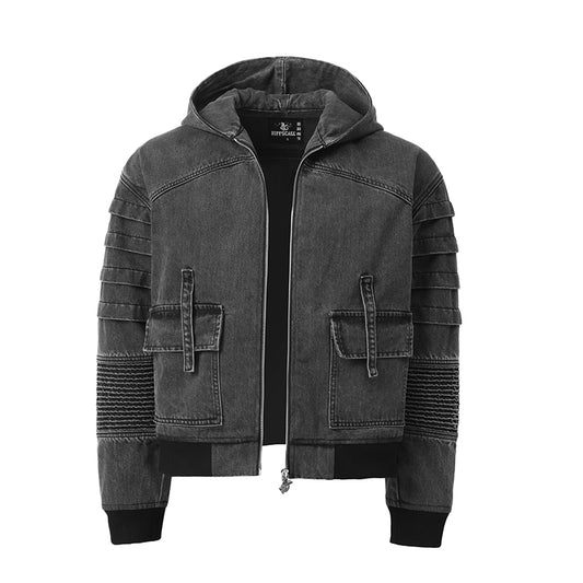 Biker Sleeves Denim Hooded Jacket ($59)
