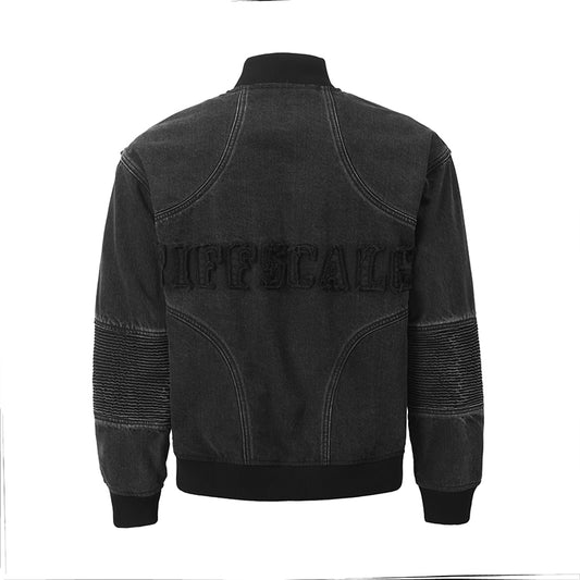 Biker Black Denim Bomber Jacket ($69）