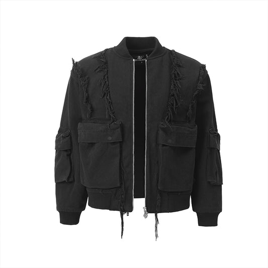 Distressed Black Denim Bomber Jacket ($59)