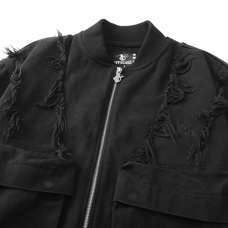 Distressed Black Denim Bomber Jacket ($59)