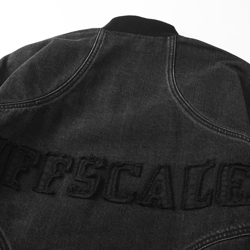 Biker Black Denim Bomber Jacket ($72）