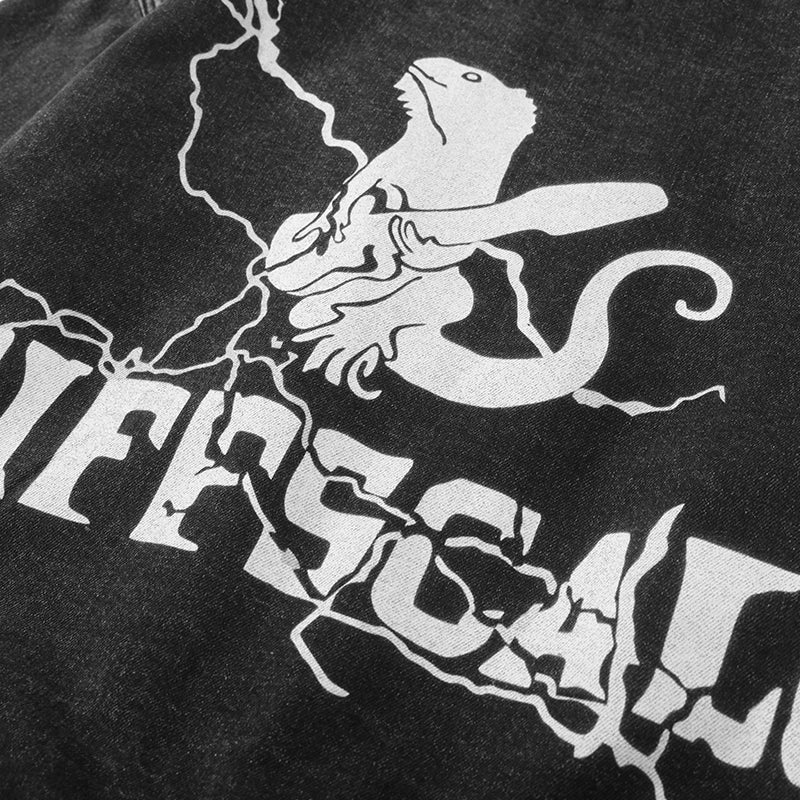 Streetwear Black Graphic Denim Bomber Jacket with Pockets ($59)