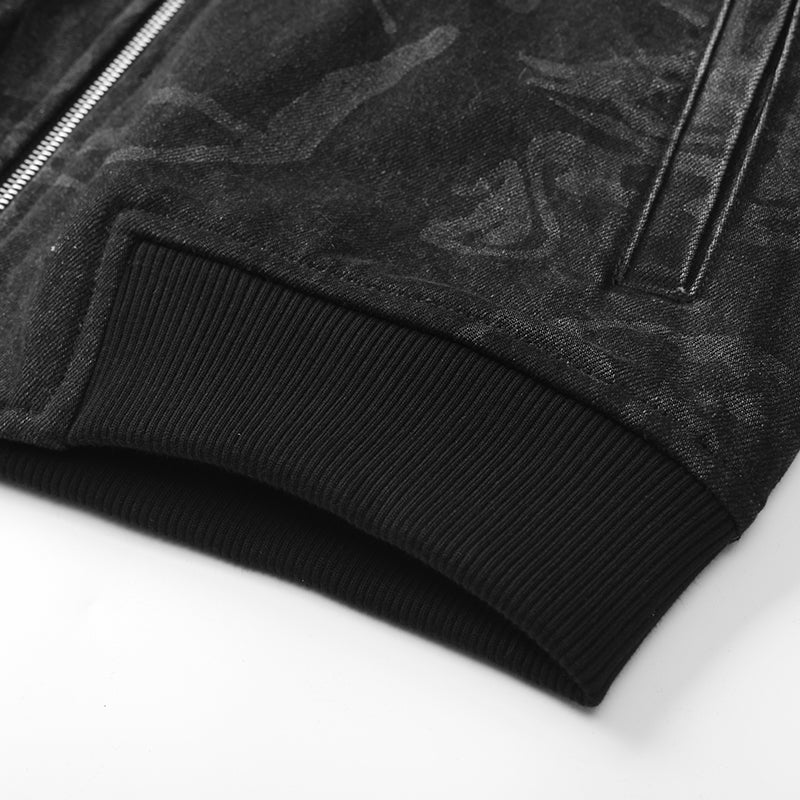Laser Graphic Black Denim Bomber Jacket ($69)