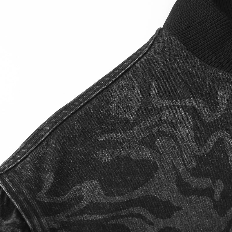 Laser Graphic Black Denim Bomber Jacket ($69)