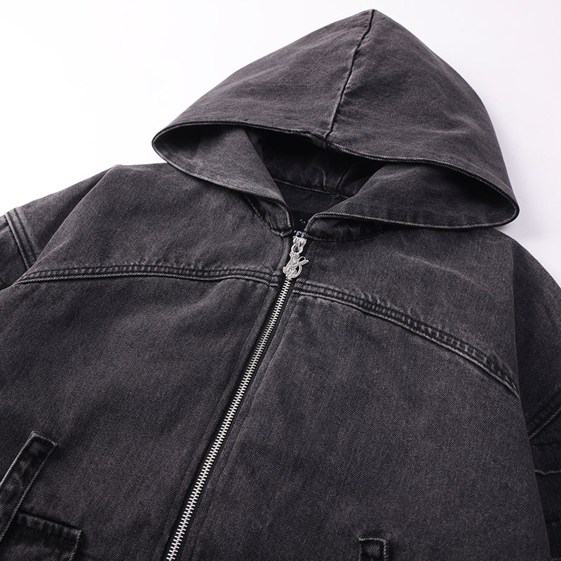Biker Sleeves Denim Hooded Jacket ($59)