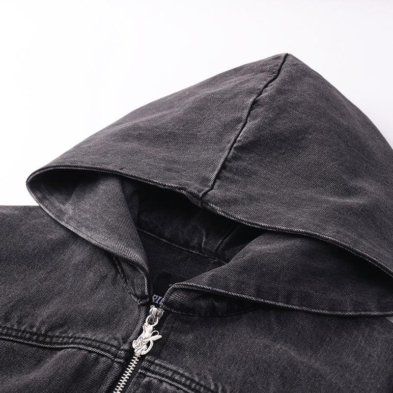 Biker Sleeves Denim Hooded Jacket ($59)
