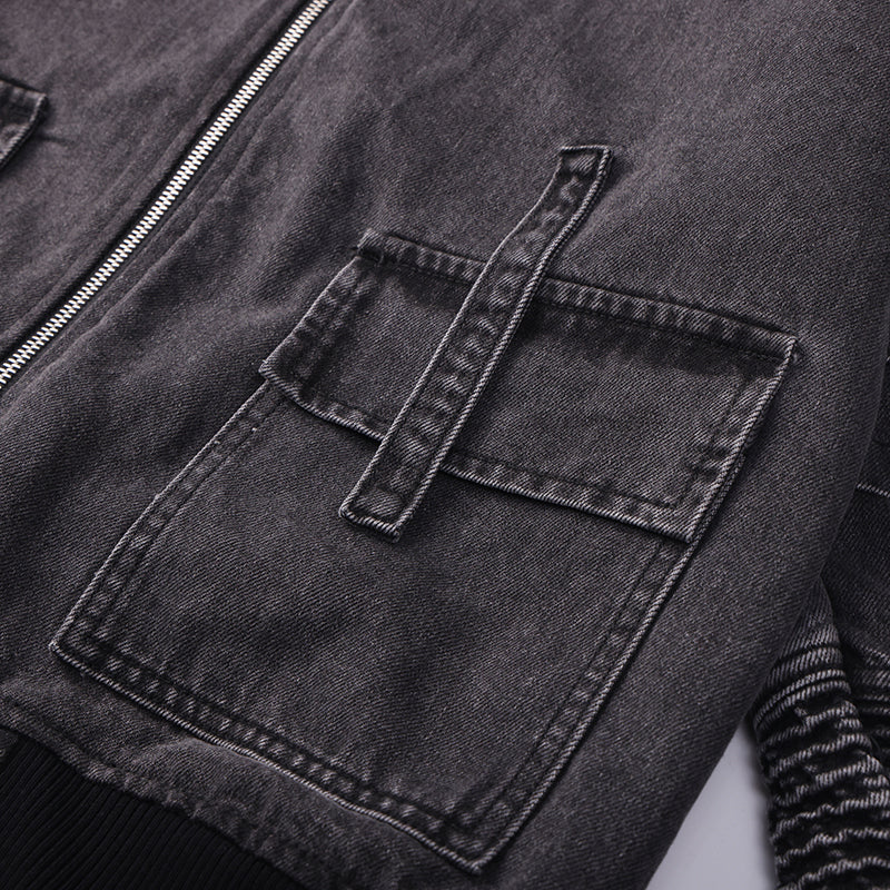 Biker Sleeves Denim Hooded Jacket ($59)