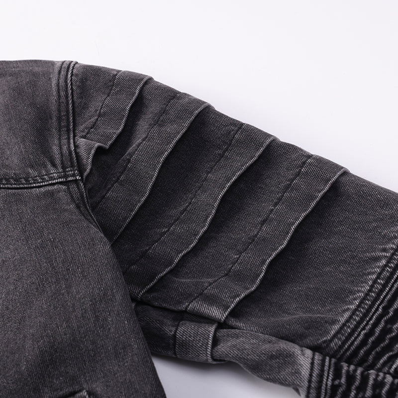 Biker Sleeves Denim Hooded Jacket ($59)