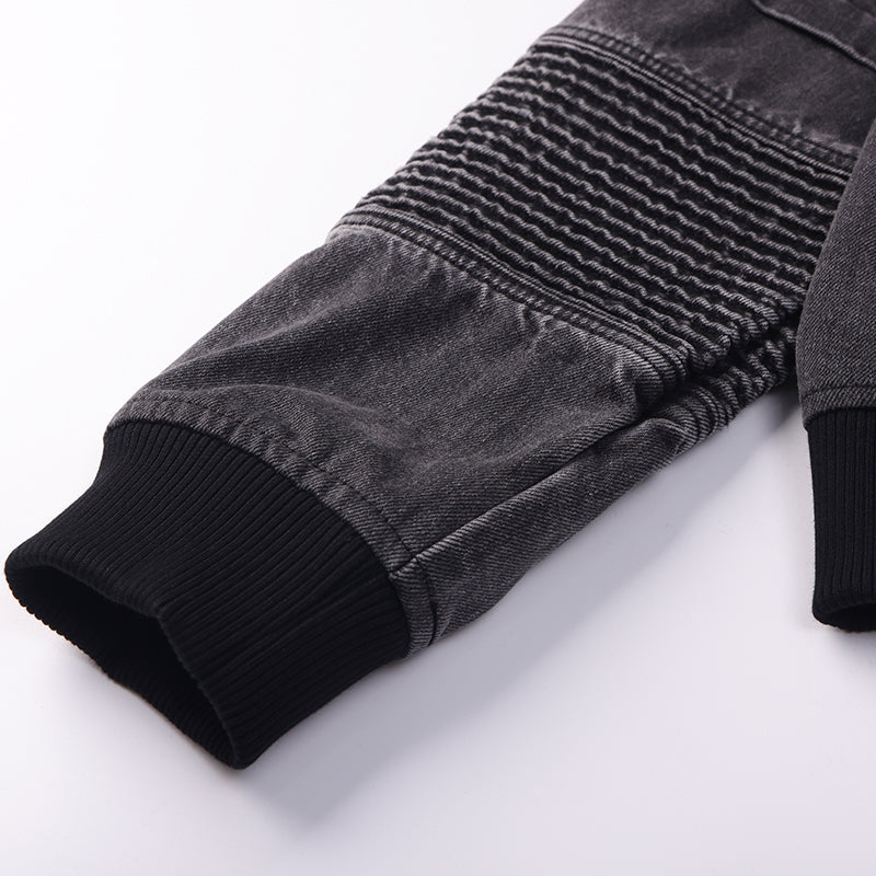 Biker Sleeves Denim Hooded Jacket ($59)