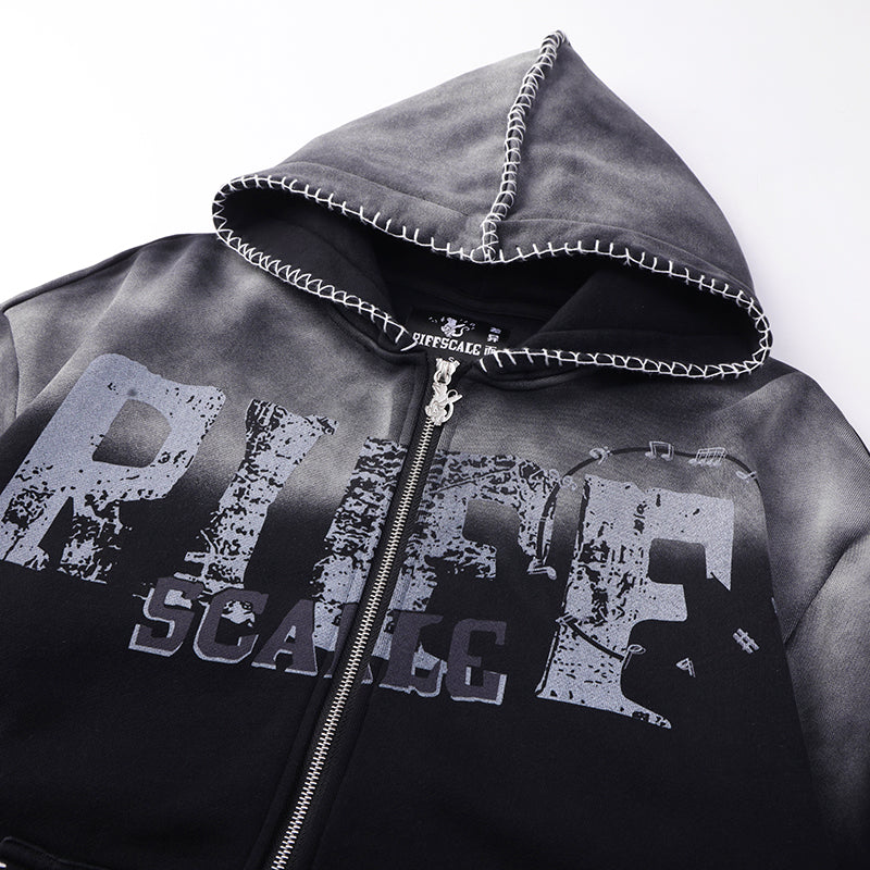 Hand-Stitched Graphic Zipper Washed Hoodie ($59)