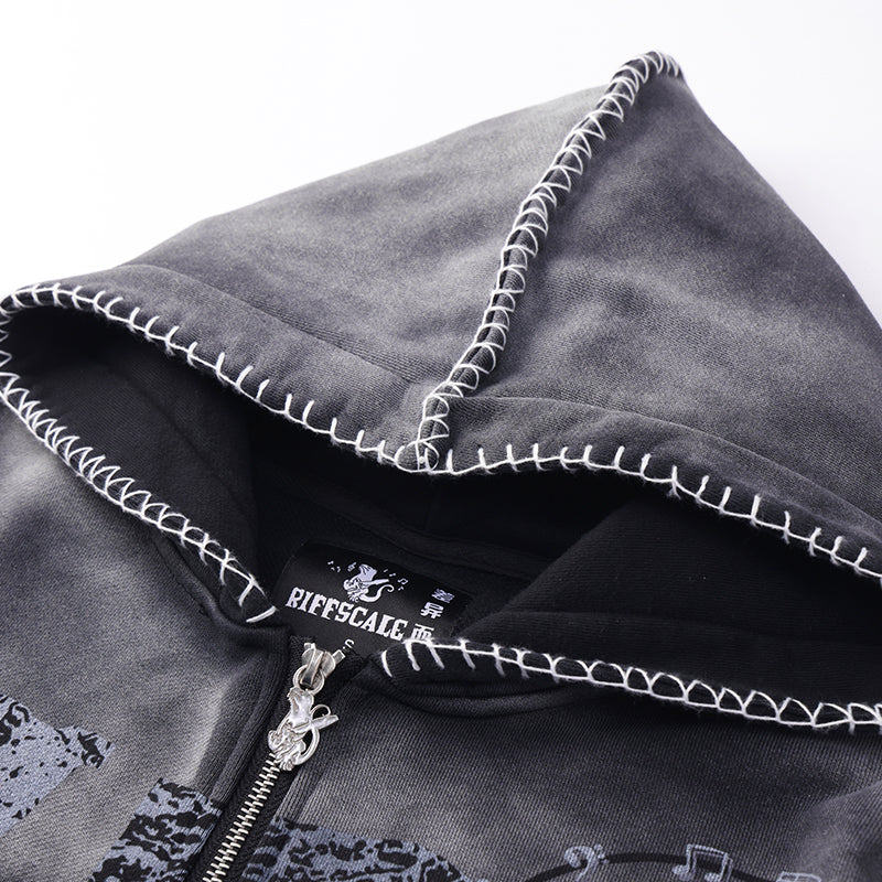 Hand-Stitched Graphic Zipper Washed Hoodie ($59)