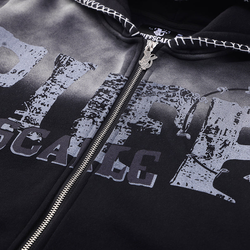 Hand-Stitched Graphic Zipper Washed Hoodie ($59)