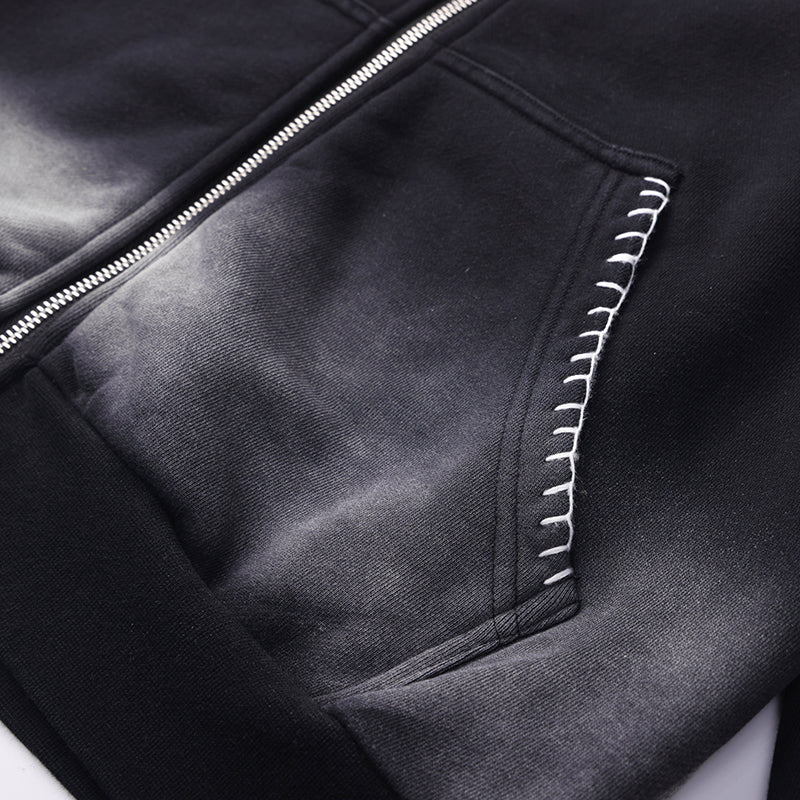 Hand-Stitched Graphic Zipper Washed Hoodie ($59)