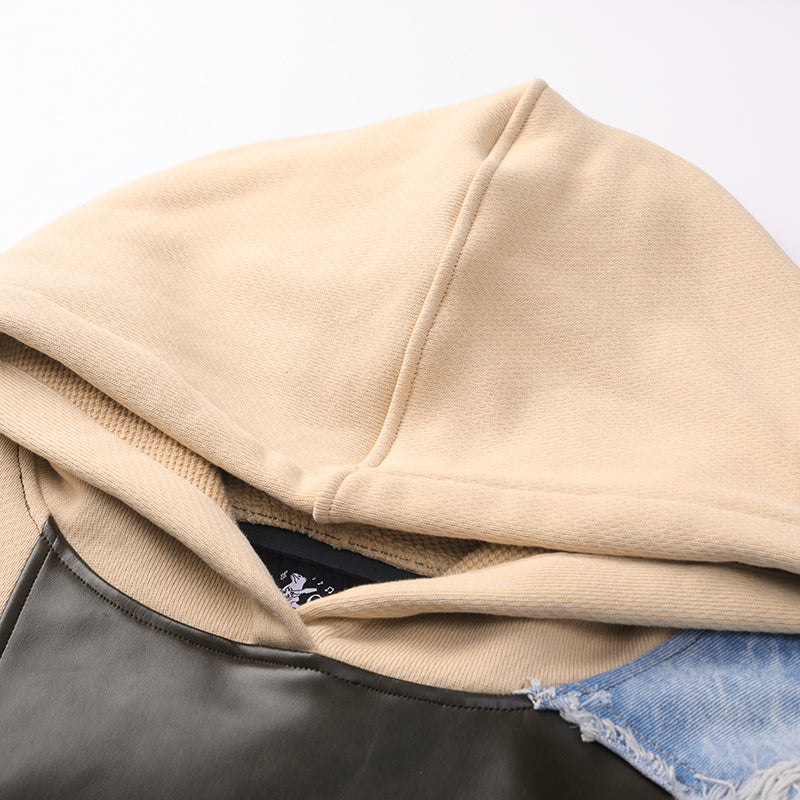 Patchwork Leather Men's Hooded Pullover Hoodies ($59)