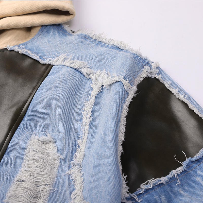 Patchwork Leather Men's Hooded Pullover Hoodies ($59)