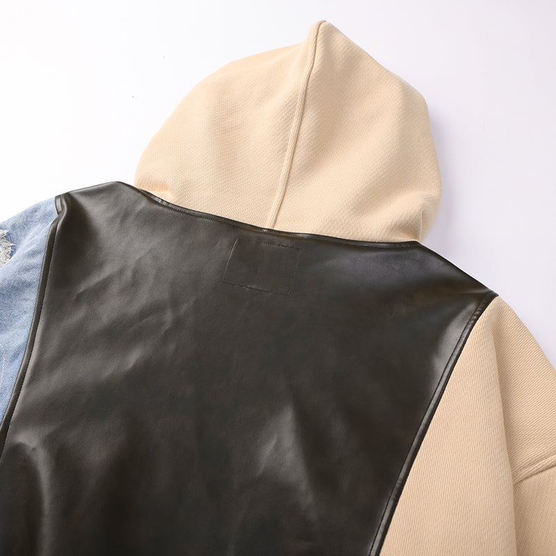 Patchwork Leather Men's Hooded Pullover Hoodies ($59)