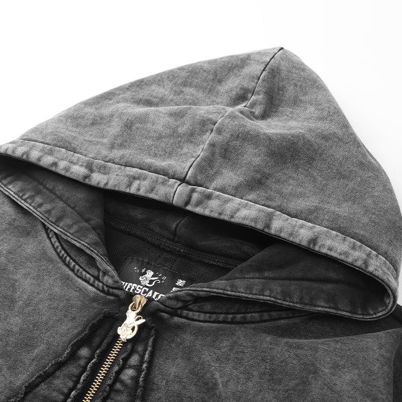 Men’s Retro Washed Zipper-Sleeve Hooded Sweatshirt($57)