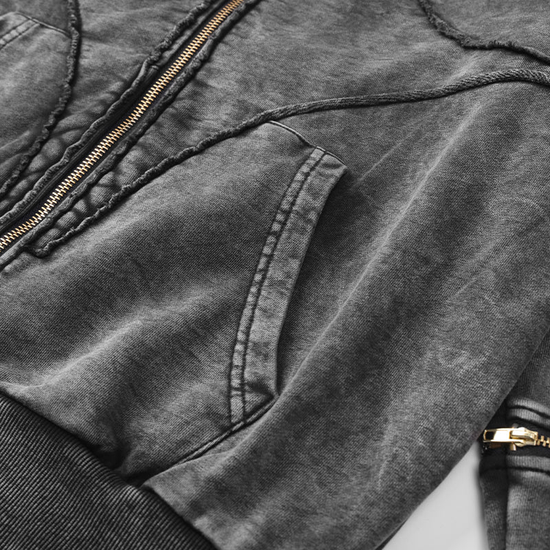 Men’s Retro Washed Zipper-Sleeve Hooded Sweatshirt($57)