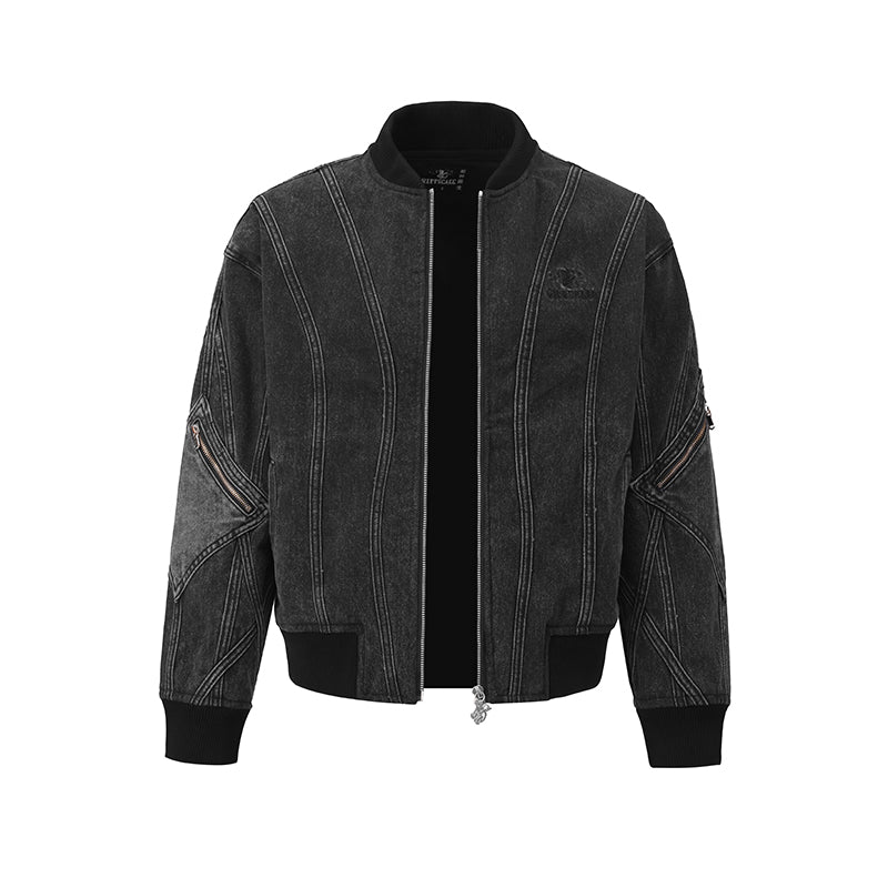 Zip Sleeve Embroidered Denim Bomber Jacket ($57)