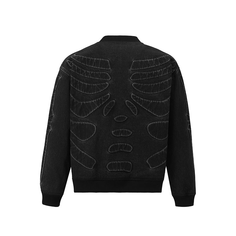 Embossed Skull Logos Denim Bomber Jacket ($80)